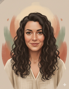 Portrait of Iman Ekong with abstract colors behind her.